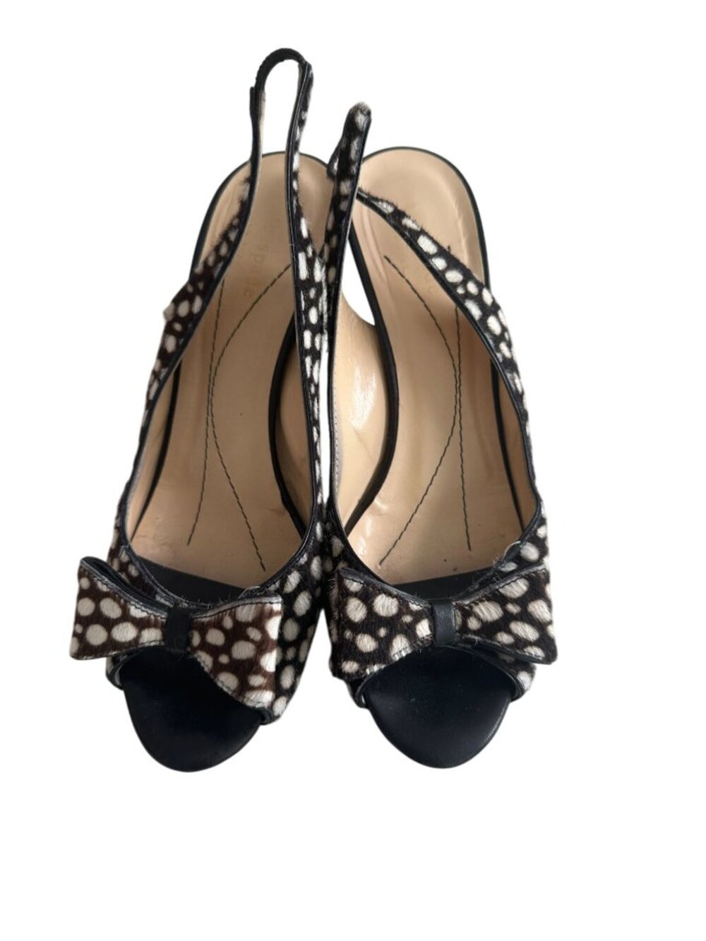 KATE SPADE Vintage Y2K Brown Cream Calf Hair Slingbacks Heels Size 6 - Picture 5 of 8
